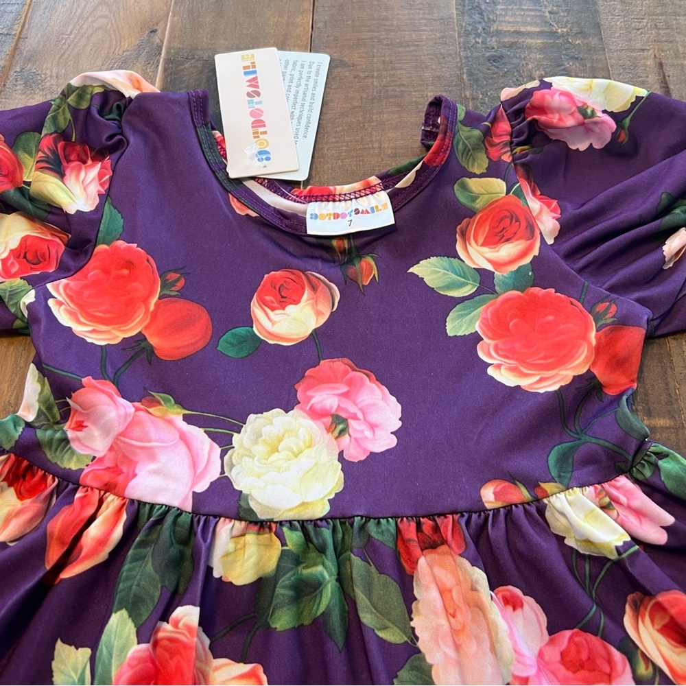 Dot Dot Smile size 7 Girls purple floral Tier dress New - Picture 2 of 3